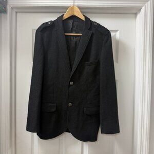 Topman black wool-blend jacket w/ military inspired epaulettes on shoulders s 36